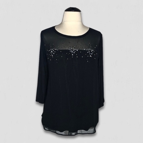 Lane Bryant Sheer Blouse Beaded Sequined Neckline Short Sleeves Black US 22/24 - Picture 1 of 12
